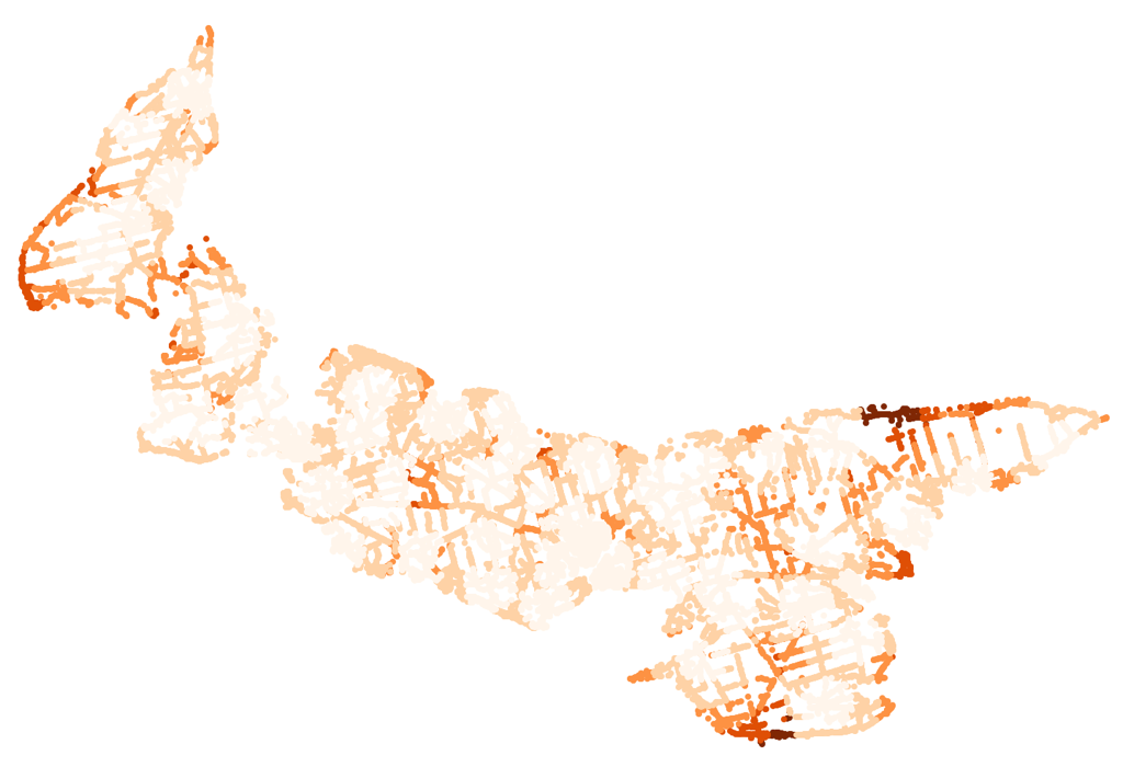 Map illustrating distance to the poll on election day