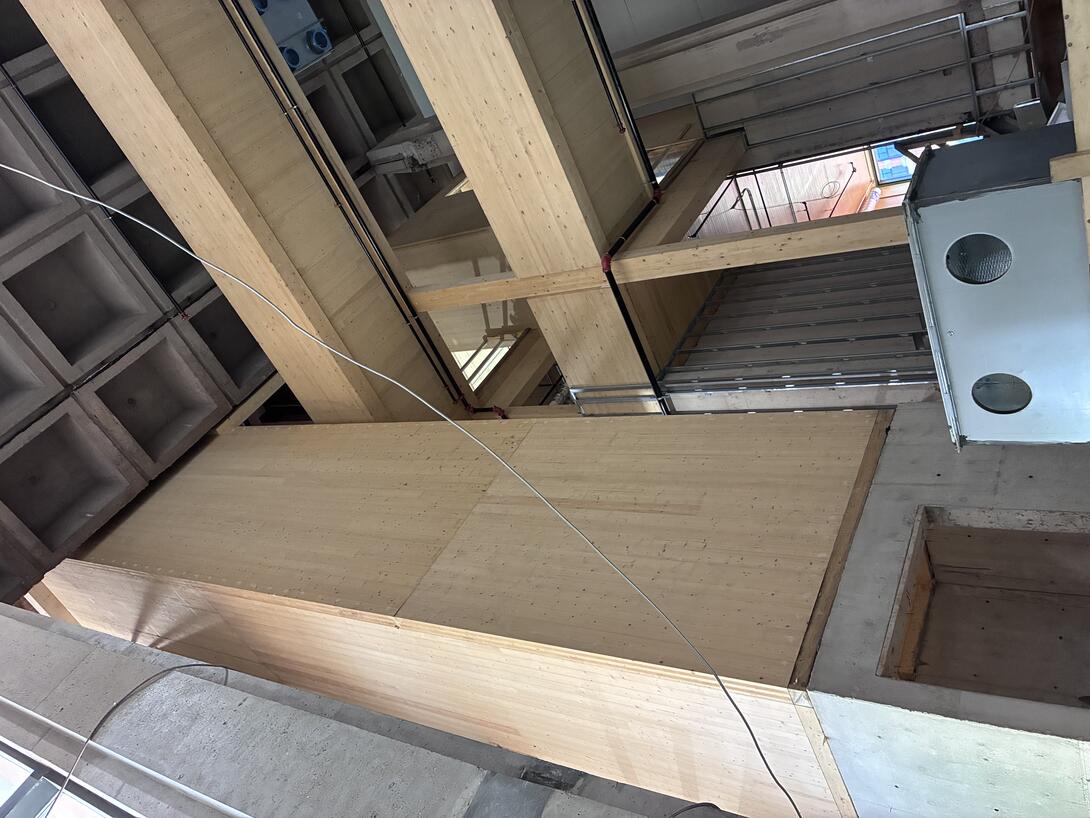 Mass timber elevator shaft.