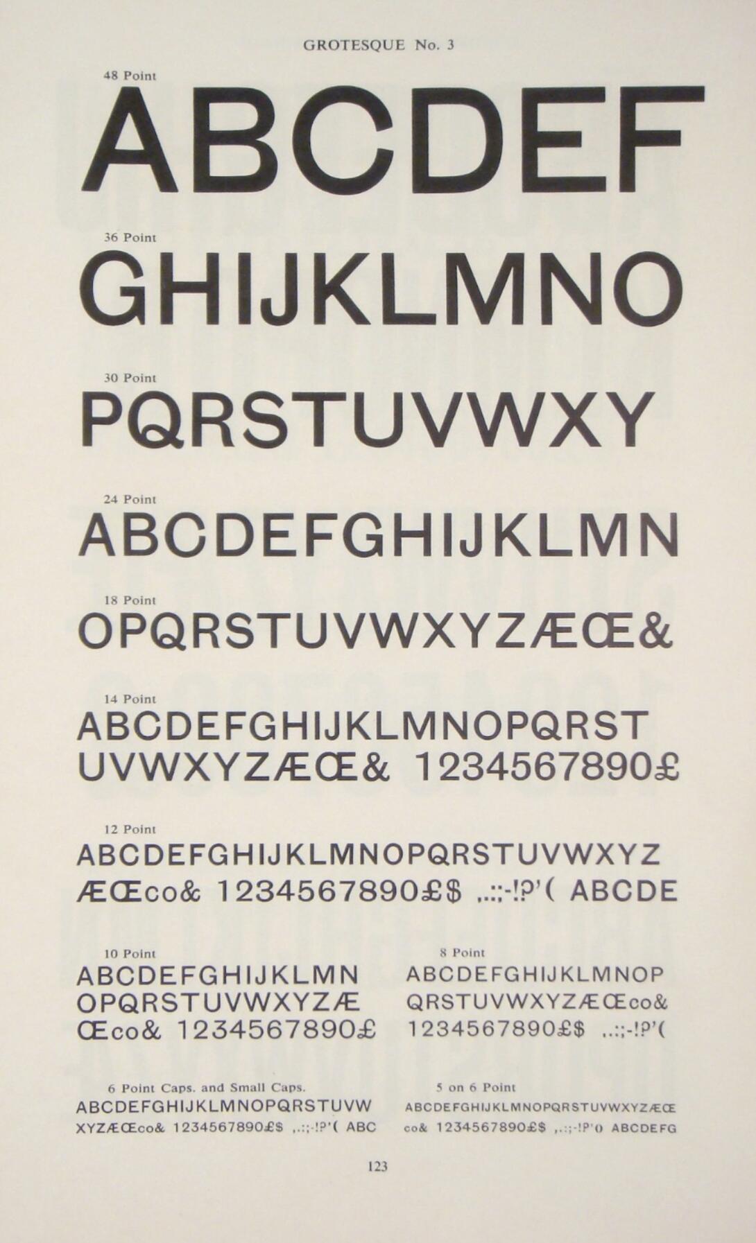 A type specimen of Stephenson Blake Grotesque No. 3