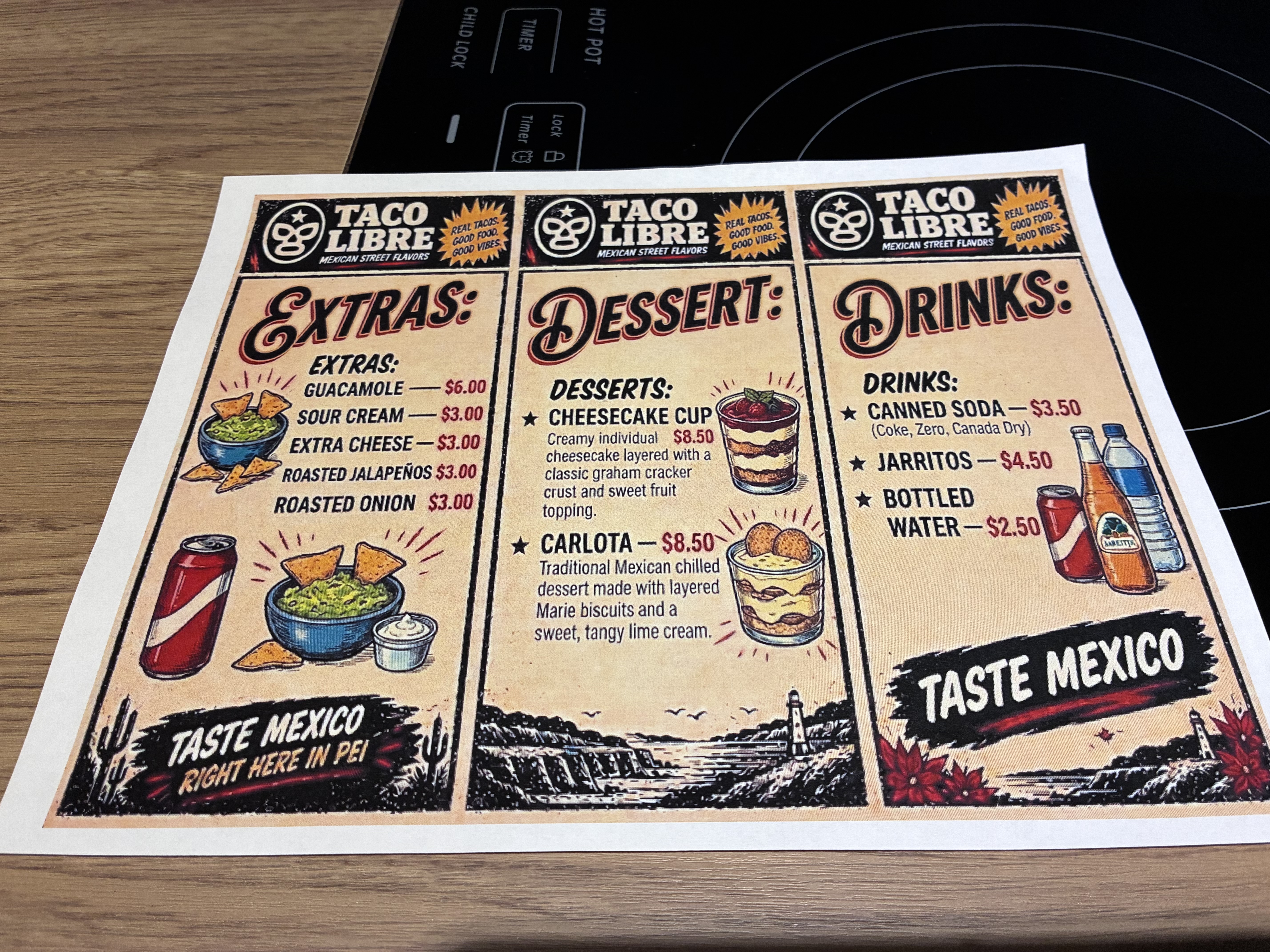 Dessert and drinks menu for Taco Libre