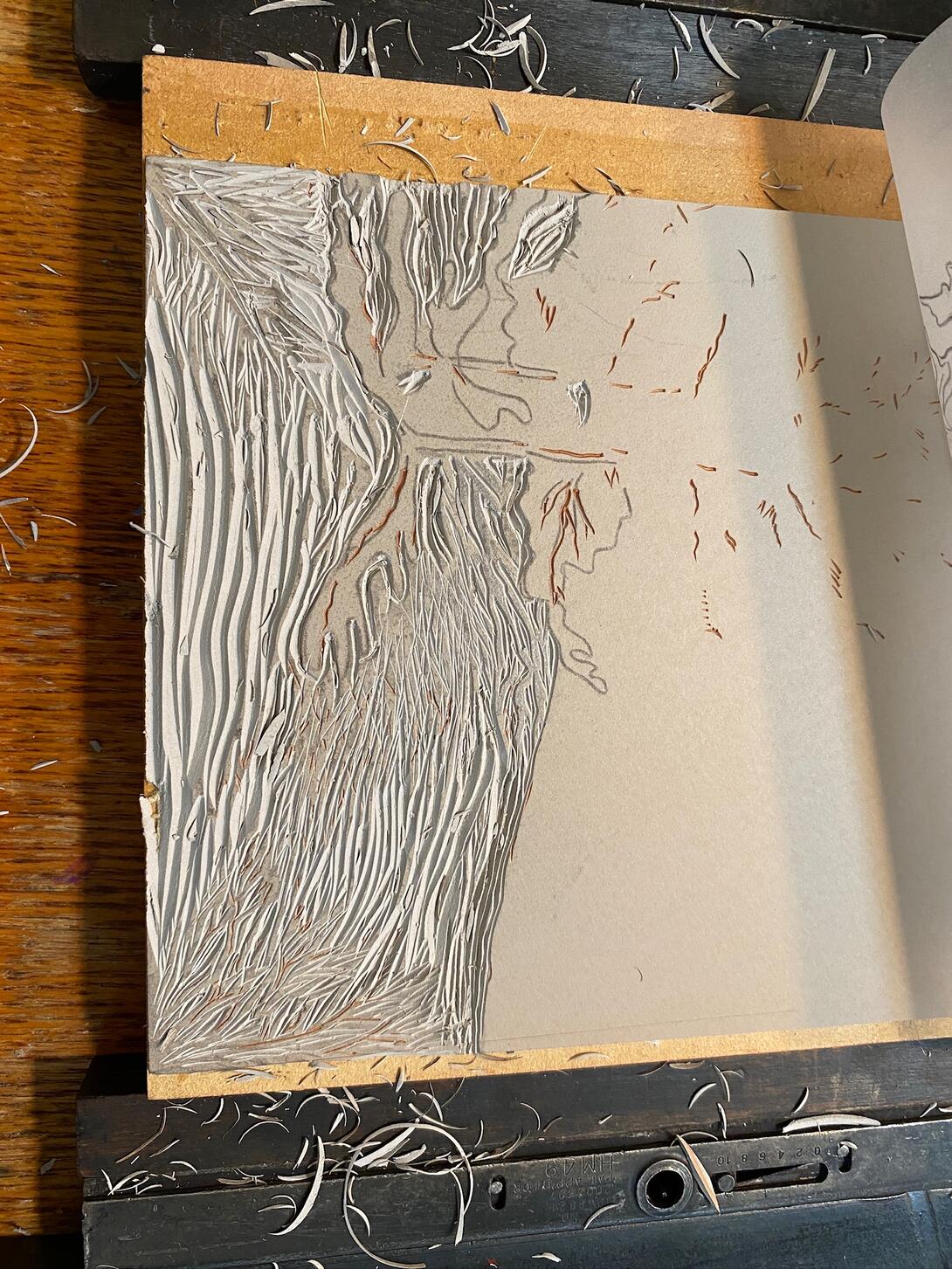Carved lino block