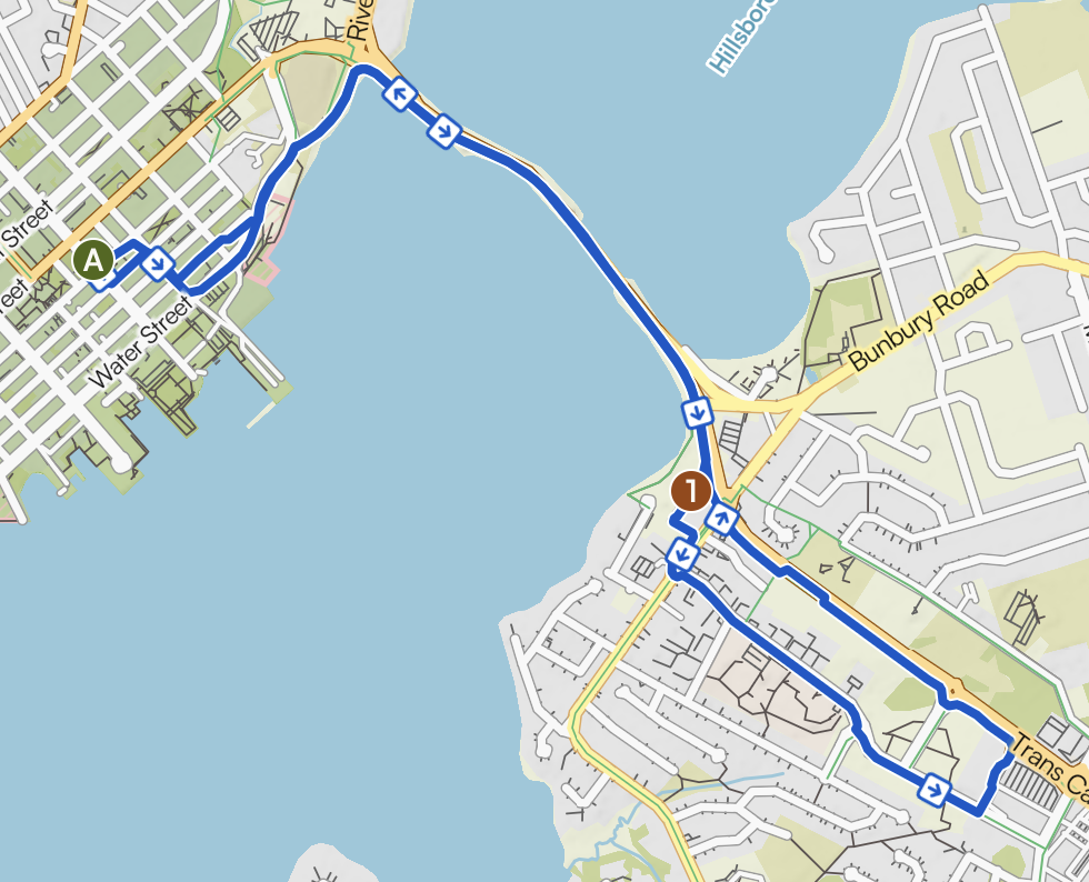 A map showing my cycle route from Charlottetown to Stratford and back.