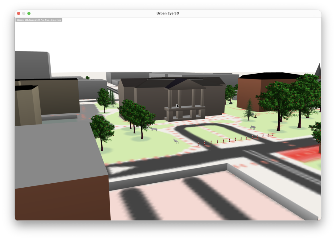 A screenshot of OpenStreetMap of Province House from the front in the Urban Eye 3D viewer.