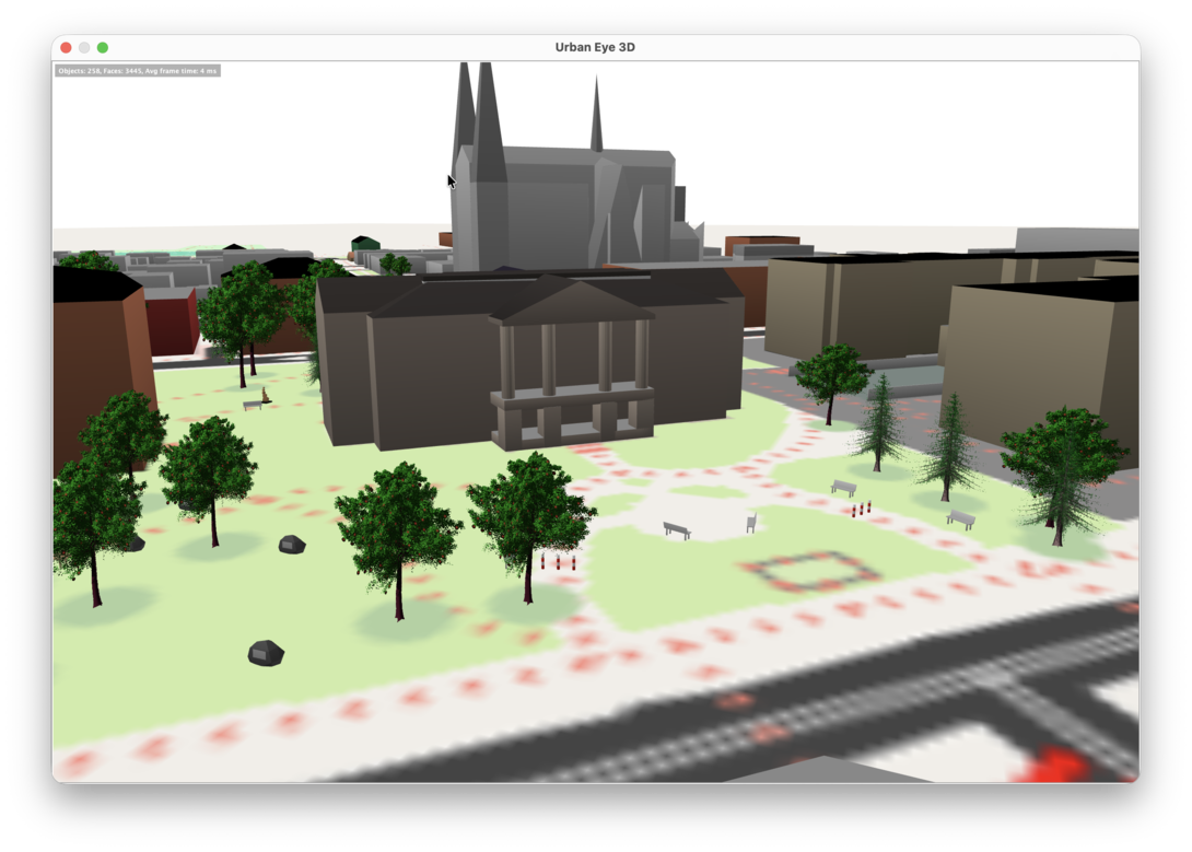 A screenshot of OpenStreetMap of Province House from the back in the Urban Eye 3D viewer.