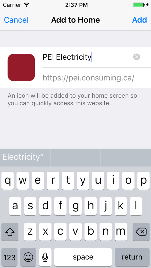 Screen shot of iOS add-to-home-screen process for this web app