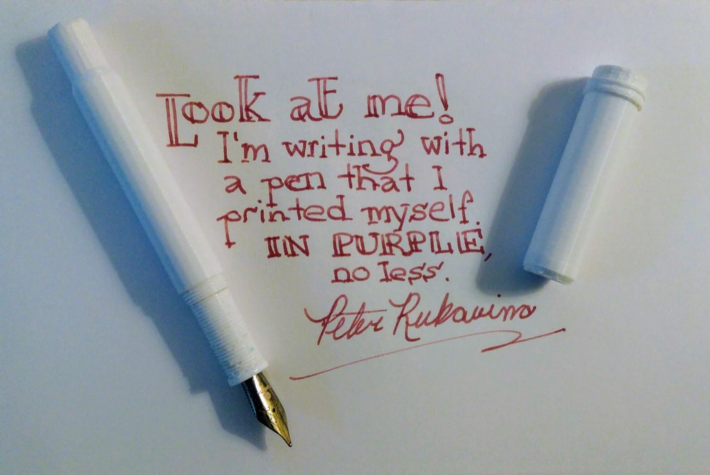 Example of writing with the 3D printed fountain pen