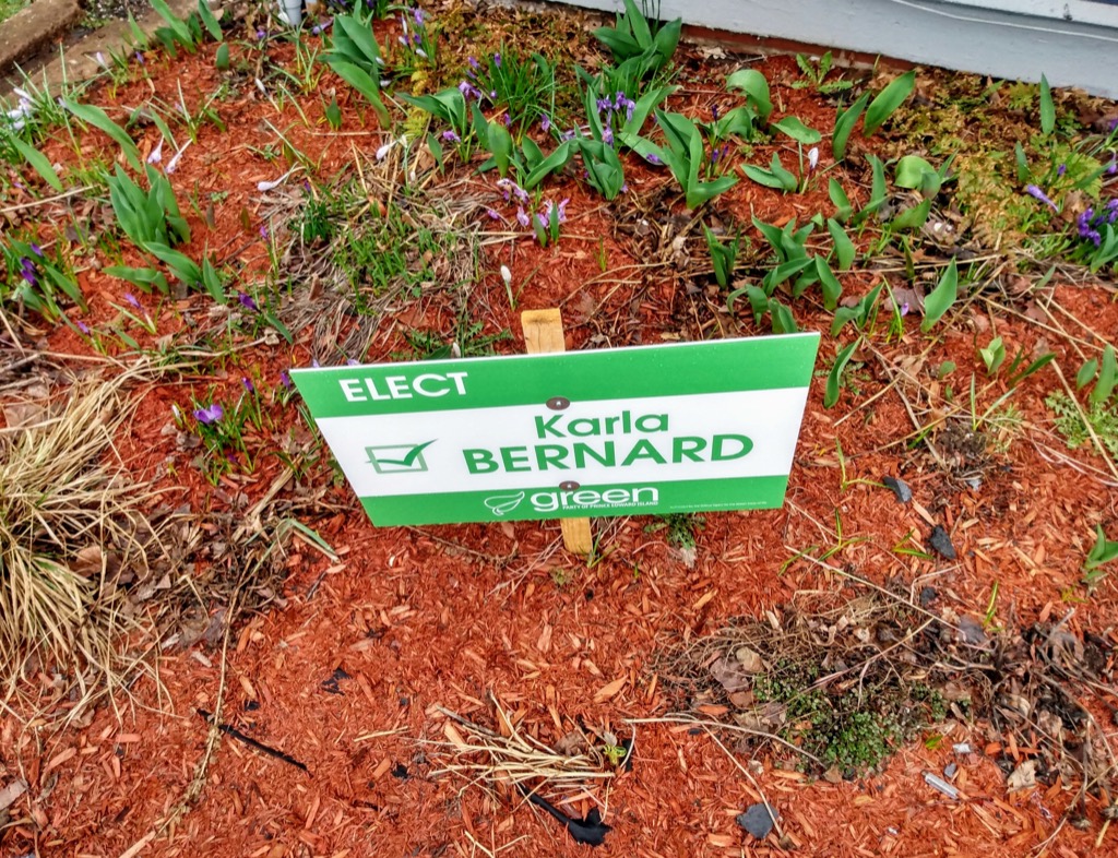 Karla Bernard Sign in the Front Garden of 100 Prince Street