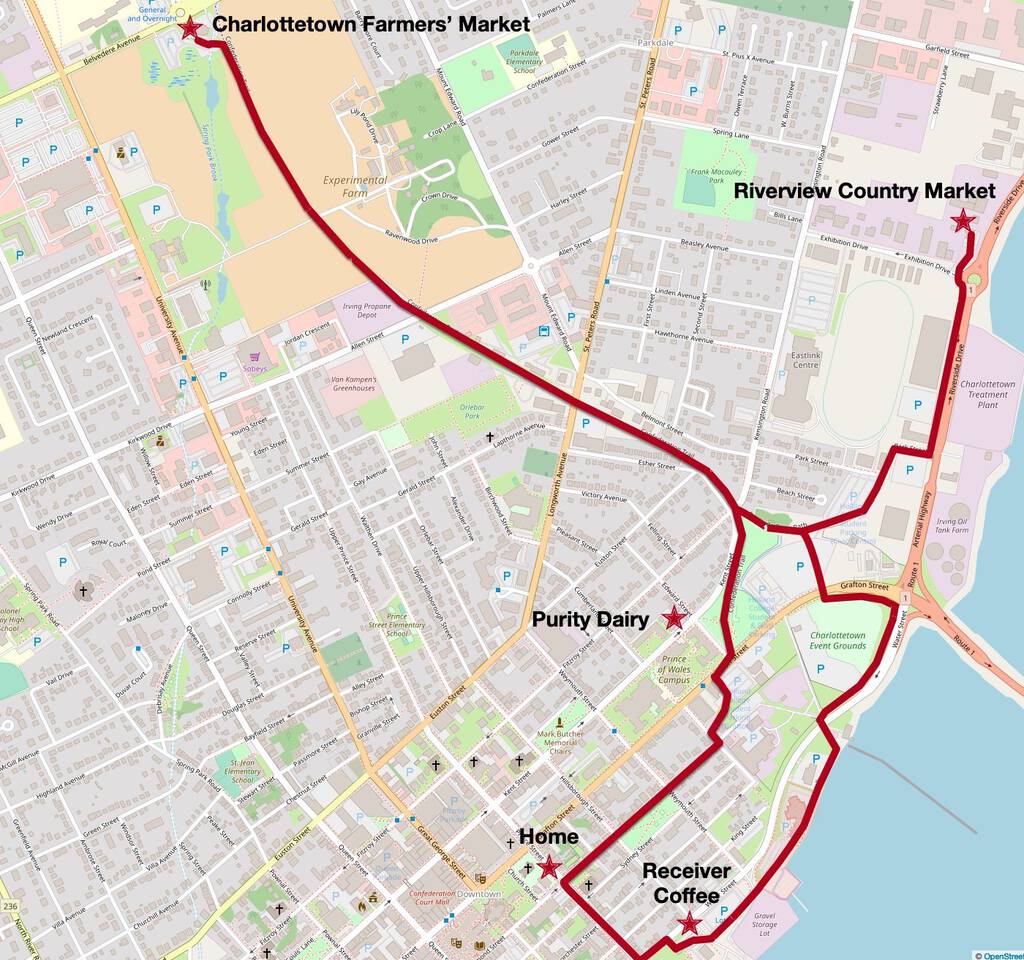 Map of the cycling version of our Local Food Trail