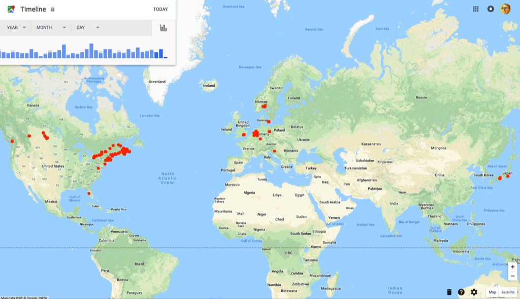 My Google Location History, 2010 to 2018