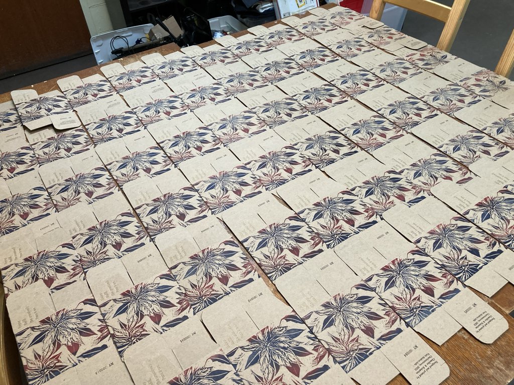 Lots of boxes, printing with the lino, laying out to dry.