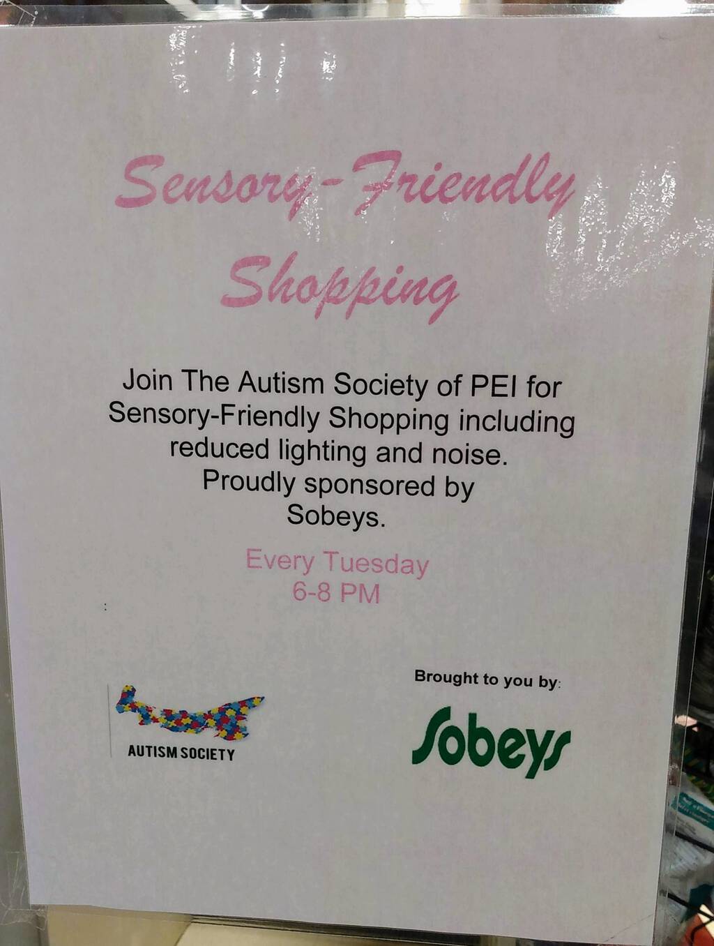 Sign advertising Low Sensory Night at Sobeys