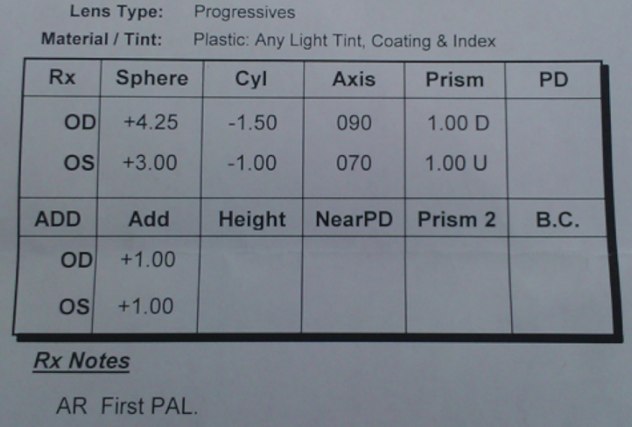 2012 Glasses Prescription