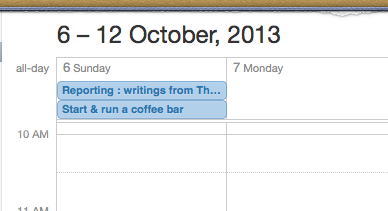 iCal showing book dates due on calendar