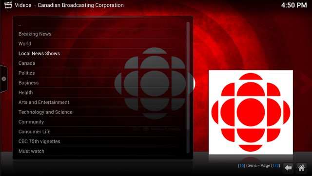 Kodi + CBC Plugin