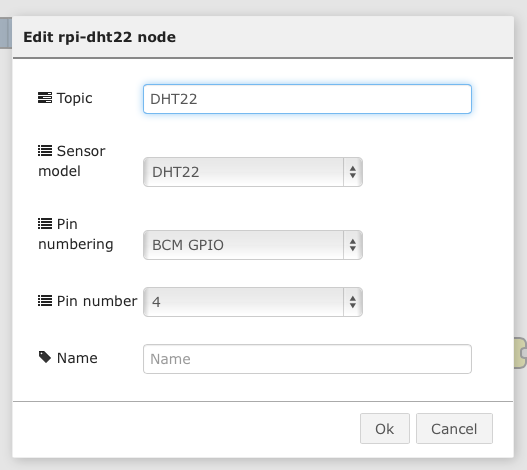 Settings for DHT22 node