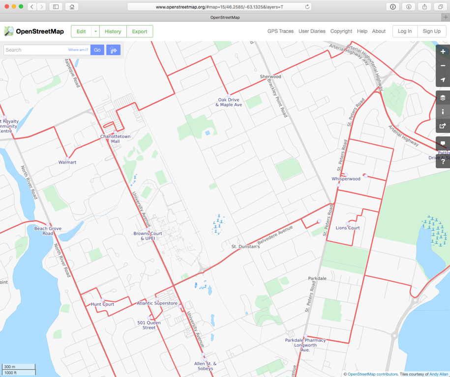 Transit in Charlottetown on OpenStreetMap