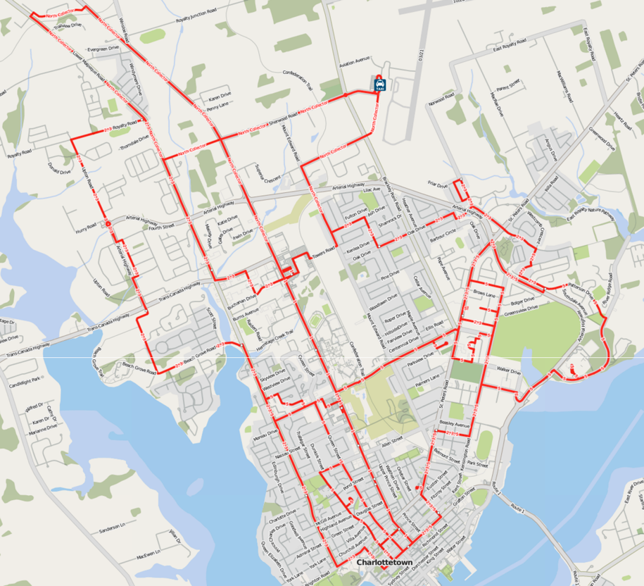 Charlottetown Transit Routes in OpenStreetMap