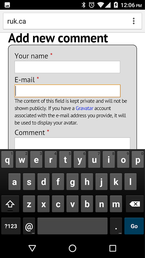 Email keyboard on Android Chrome.