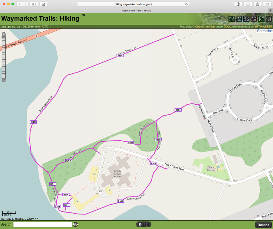 Beach Grove Trail in OpenStreetMap