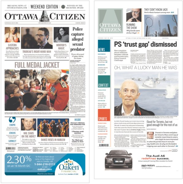 Ottawa Citizen Cover: before and after redesign