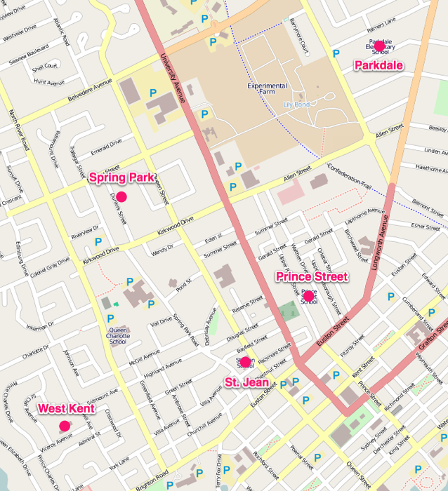 Downtown Schools Map in Charlottetown