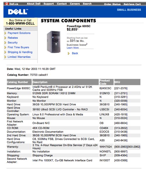 Elections PEI Server Specs, 2004