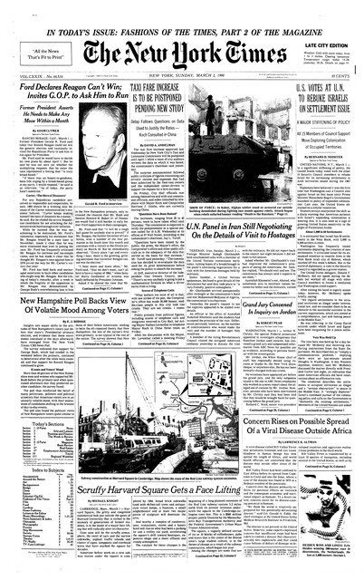 New York Times front - March 2, 1980