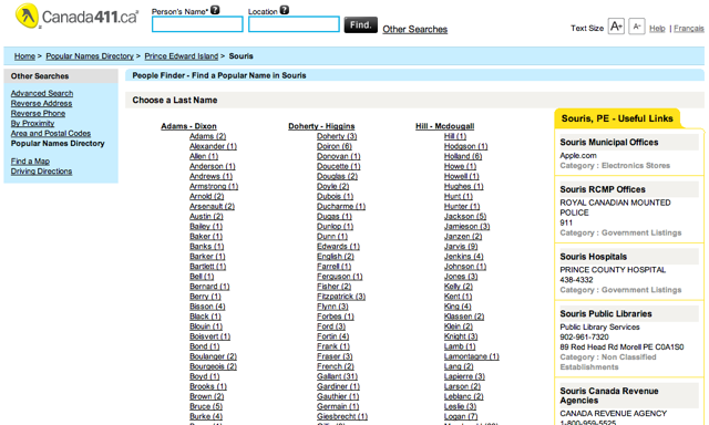 Canada411 s Popular Names Directory Good Idea that s Broken ruk