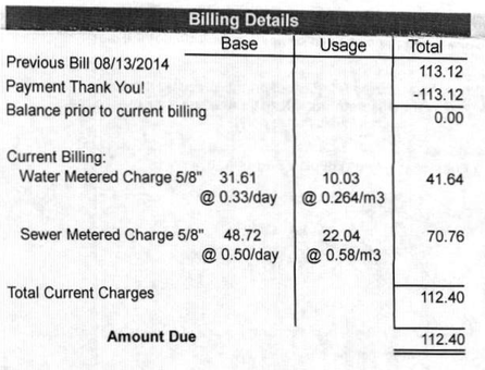 Water bill excerpt, November 2014, 100 Prince Street