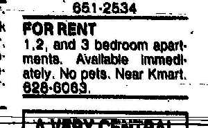 Excerpt from Classified Advertising section of the March 12, 1993 issue of The Guardian (Charlottetown)