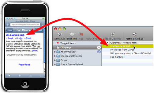 Clipping from NewsGator Mobile for iPhone to NetNewsWire