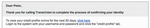 Detail from TransUnion Canada Email