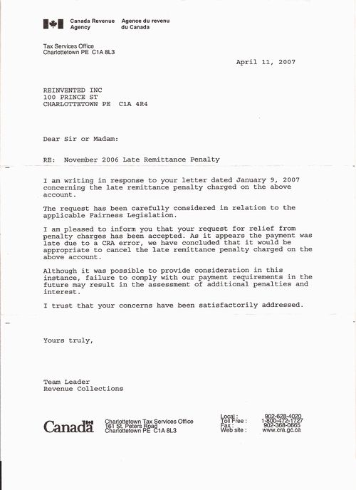 Scan of CRA Letter