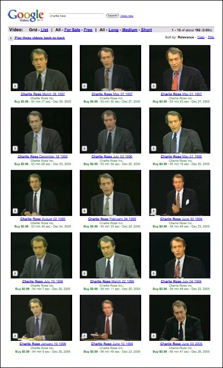 Charlie Rose Google Video Search Screen Shot