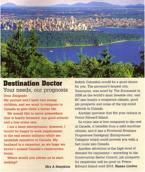 Snippet from April 2009 Emigrate Magazine
