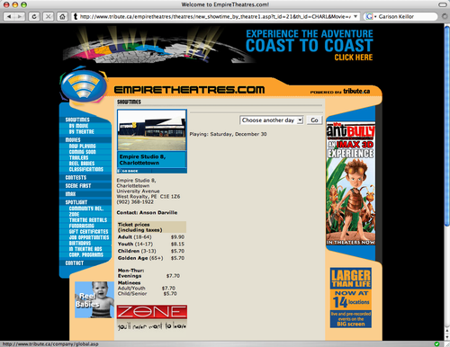 Empire Theatres Website