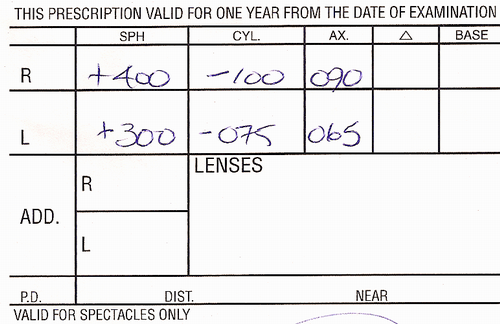 A snip of my eyeglasses prescription