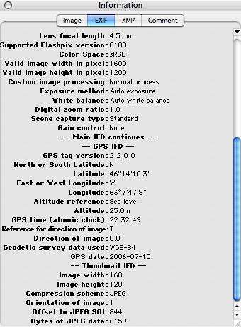 Graphic Converter Screen Shot showing GPS data in EXIF