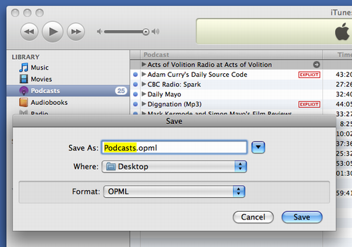 Exporting podcast subscriptions from iTunes as OPML