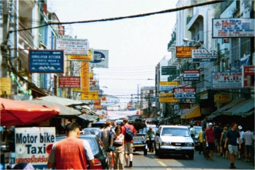 Khao San Road in Bangkok, February 2002