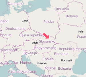 Map of Central Europe showing location of Kosice