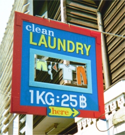 Laundry Sign, Khao San Road District in Bangkok, February 2002