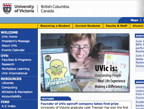 Leah Tremain on the front page of UVic.ca