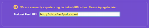 iTunes Podcast Directory displaying error message
