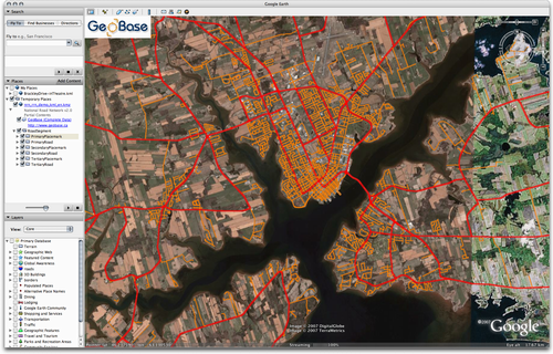 Google Earth Screen Shot showing National Road Network 2.0 for part of Prince Edward Island