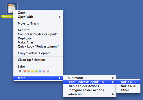 Sending a podcast OPML file to my Nokia N95