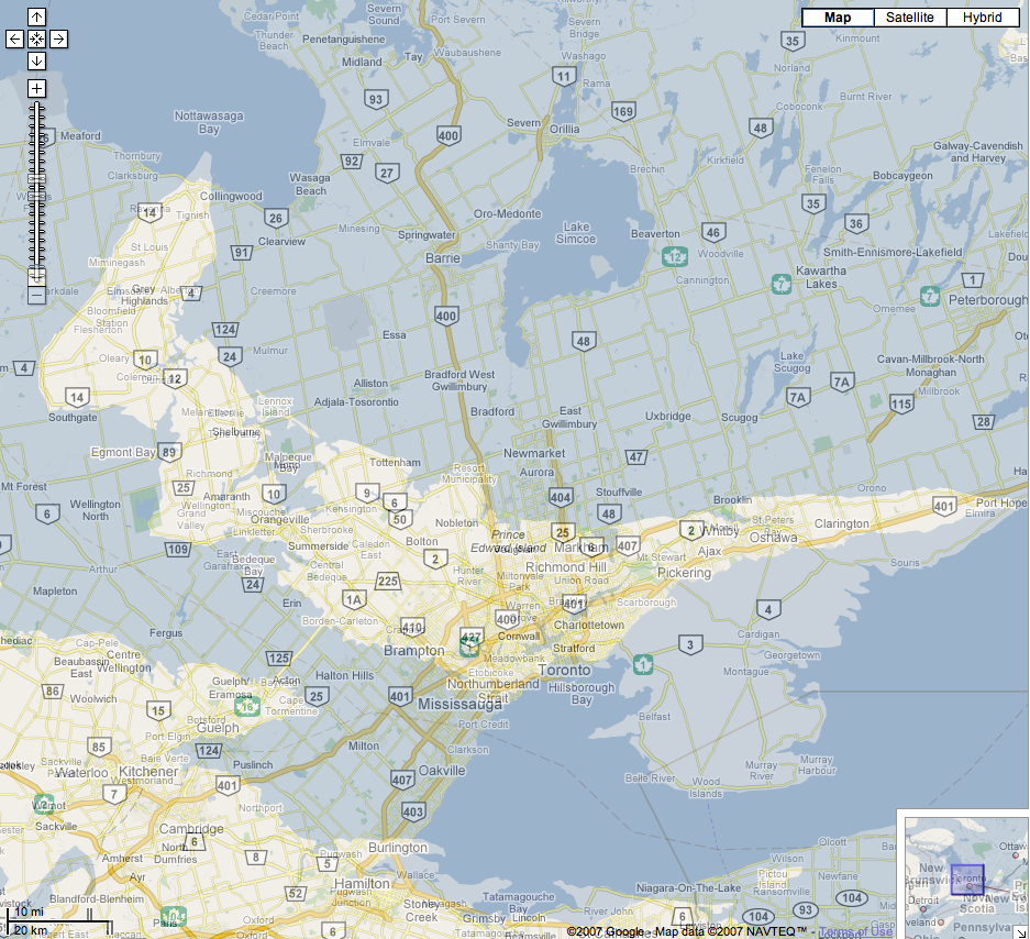 Map showing Prince Edward Island superimposed on Southern Ontario