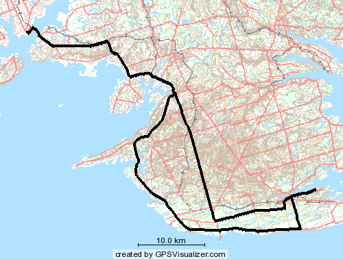 GPS Traces showing route from Charlottetown to King's Castle Provincial Park