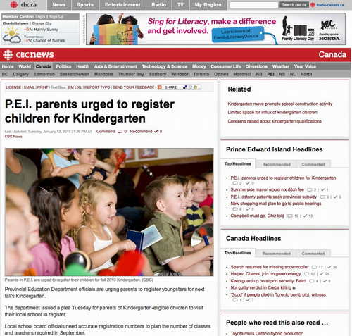 Screen shot of CBC news story showing photo of children.