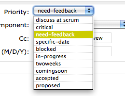 Trac Priorities drop-down list screen shot.